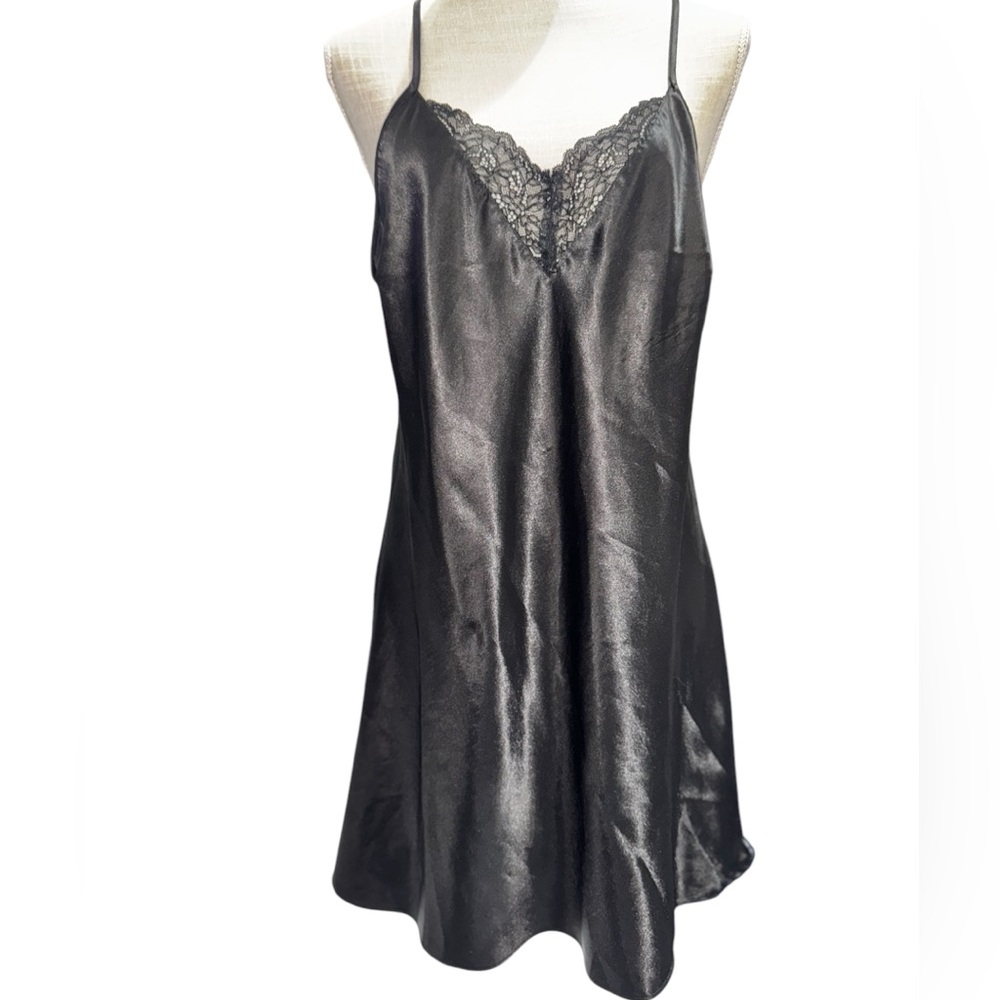 Elegant Black Lace Trim Slip Dress